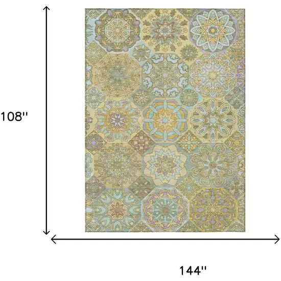 Gold And Green Patchwork Washable Indoor Outdoor Area Rug Photo 7
