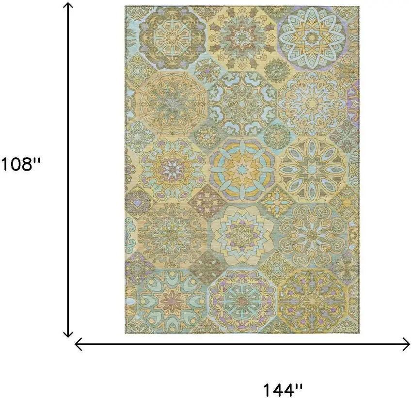 Gold And Green Patchwork Washable Indoor Outdoor Area Rug Photo 7