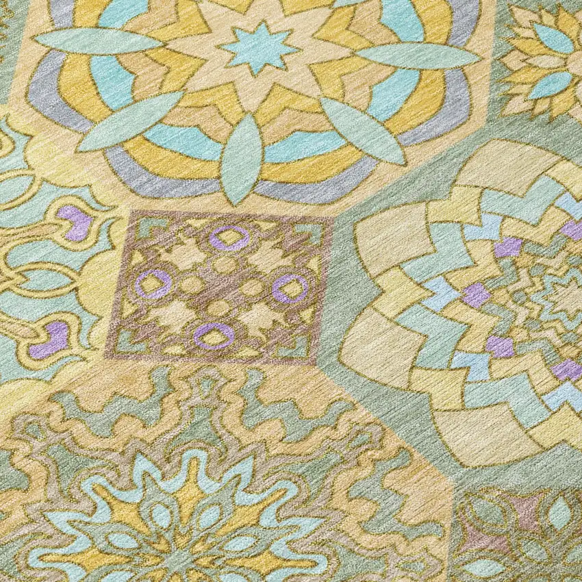 Gold And Green Patchwork Washable Indoor Outdoor Area Rug Photo 6
