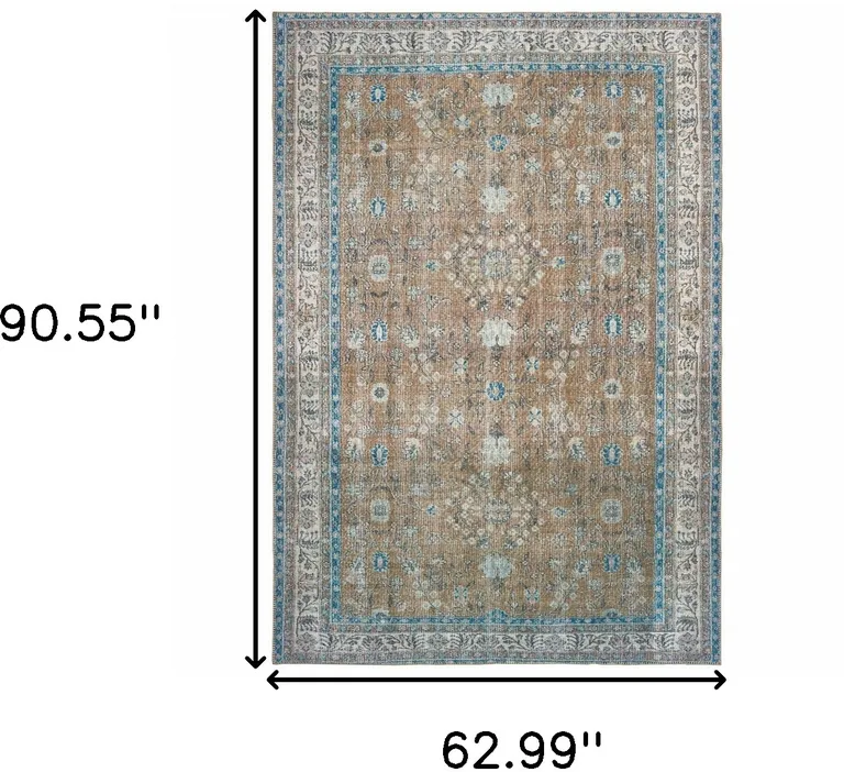 Gold And Grey Oriental Power Loom Stain Resistant Area Rug Photo 4