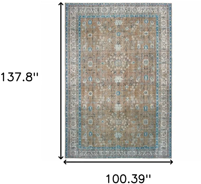 Gold And Grey Oriental Power Loom Stain Resistant Area Rug Photo 4