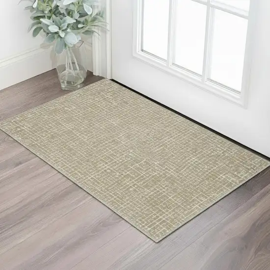 Gold And Ivory Abstract Geometric Distressed Washable Area Rug Photo 2