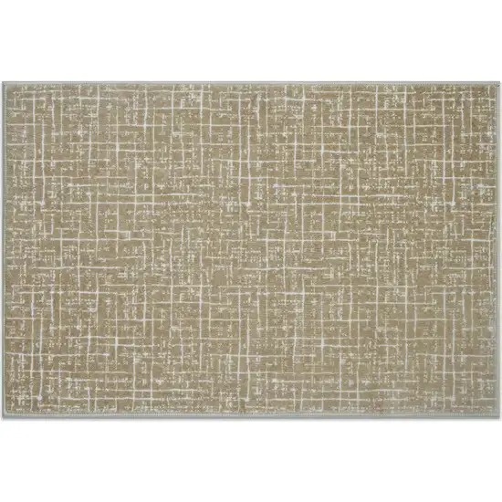 Gold And Ivory Abstract Geometric Distressed Washable Area Rug Photo 1