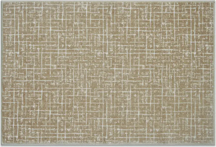 Gold And Ivory Abstract Geometric Distressed Washable Area Rug Photo 1