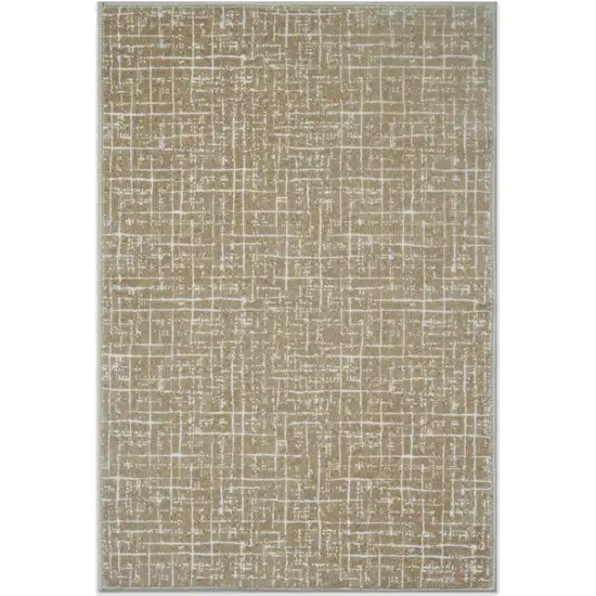 Gold And Ivory Abstract Geometric Distressed Washable Area Rug Photo 2