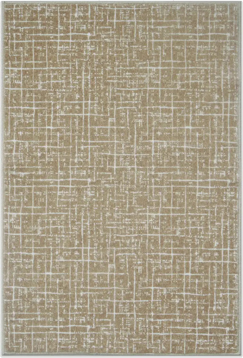 Gold And Ivory Abstract Geometric Distressed Washable Area Rug Photo 2