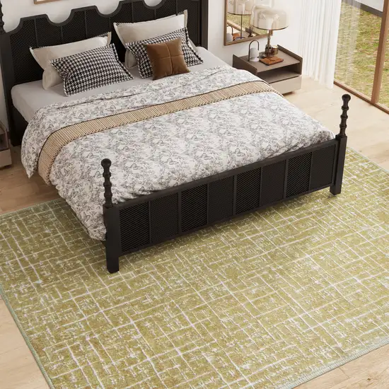 Gold And Ivory Abstract Geometric Distressed Washable Area Rug Photo 5