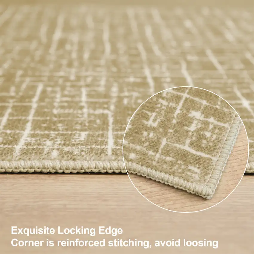 Gold And Ivory Abstract Geometric Distressed Washable Area Rug Photo 8