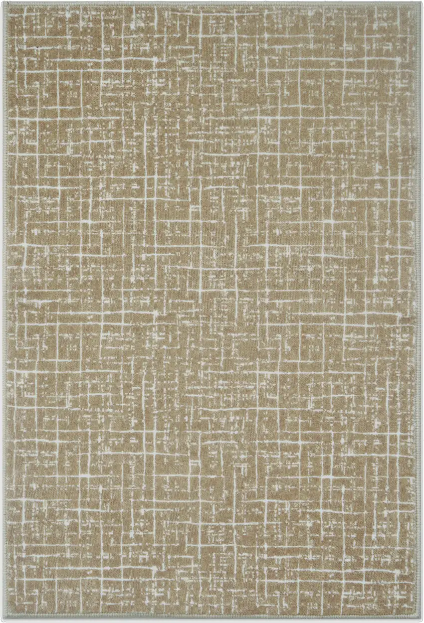 Gold And Ivory Abstract Geometric Distressed Washable Area Rug Photo 2
