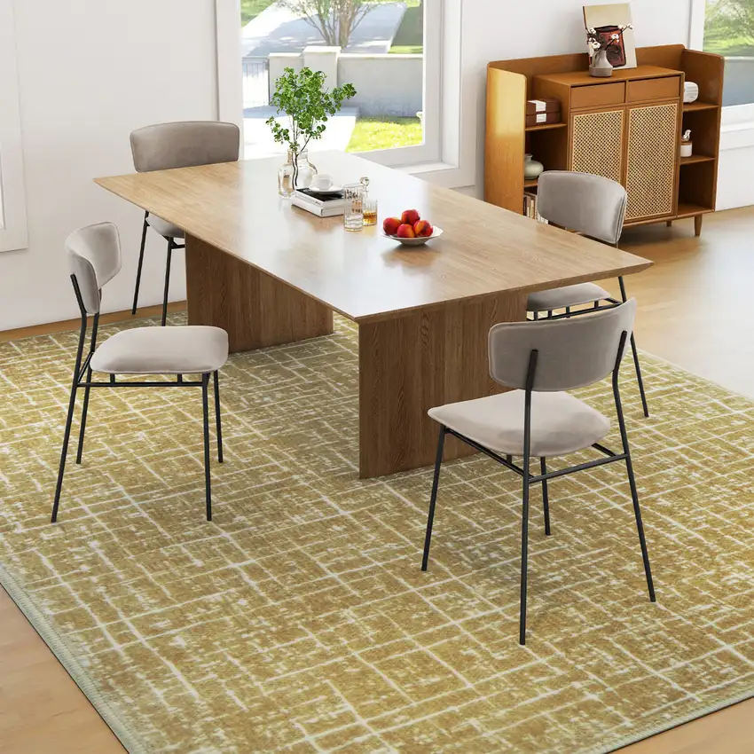 Gold And Ivory Abstract Geometric Distressed Washable Area Rug Photo 7