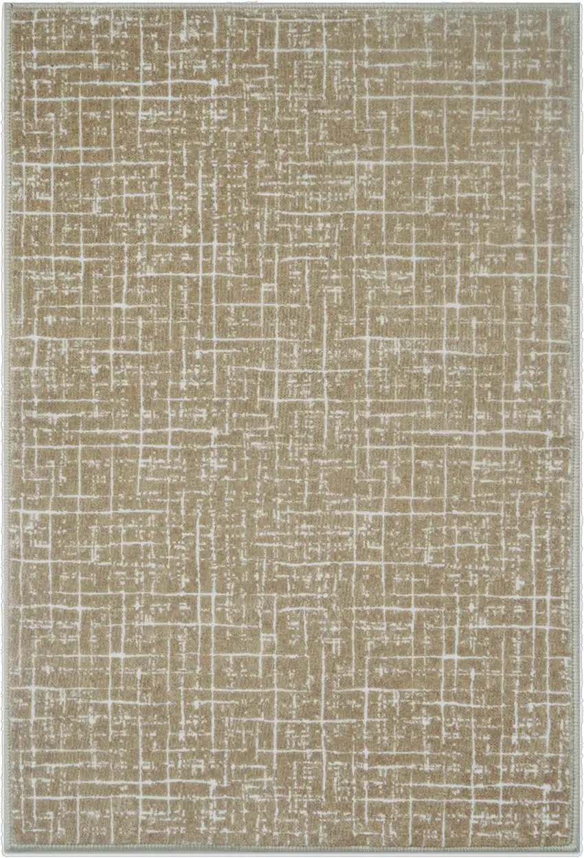 Gold And Ivory Abstract Geometric Distressed Washable Area Rug Photo 2