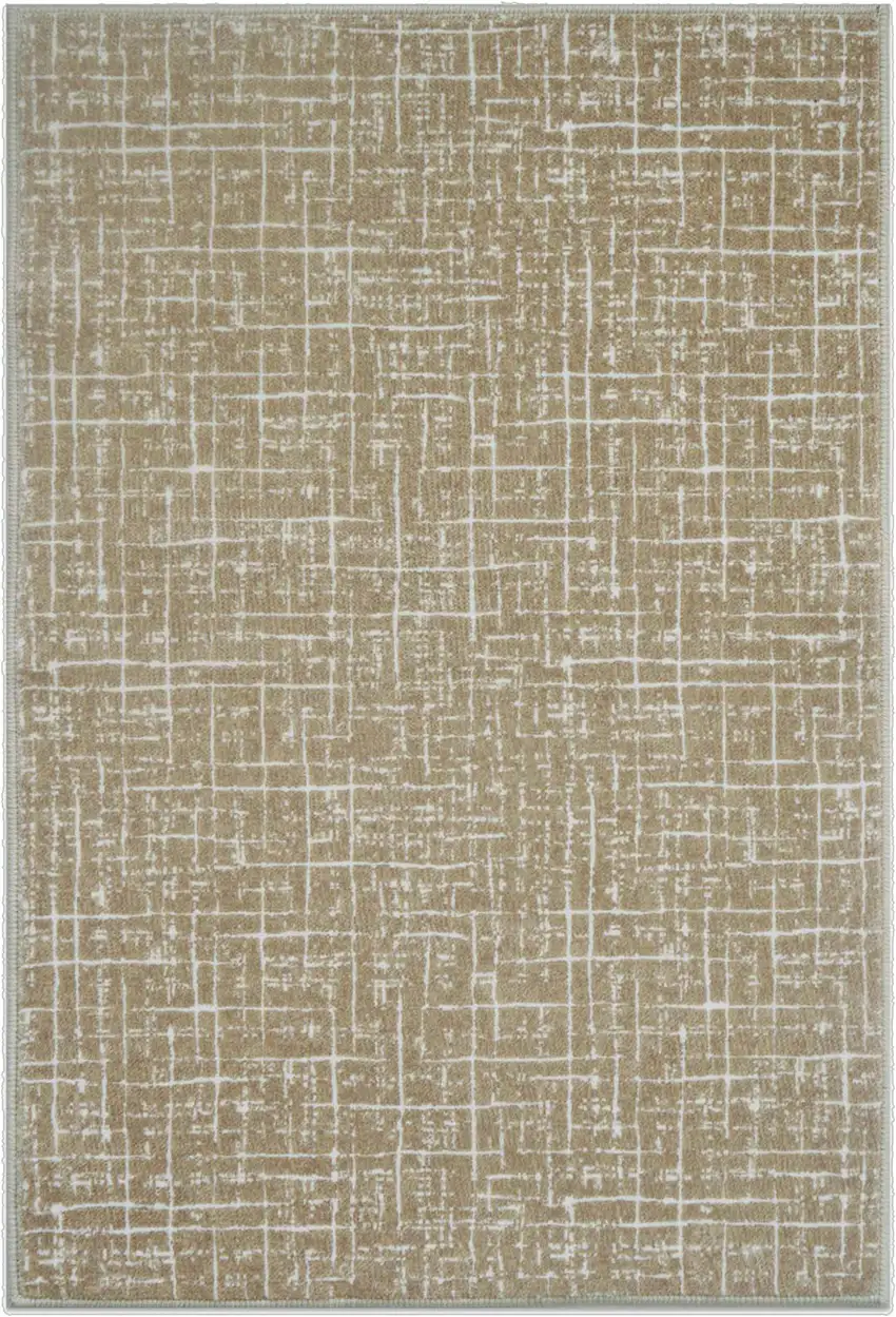 Gold And Ivory Abstract Geometric Distressed Washable Area Rug Photo 4