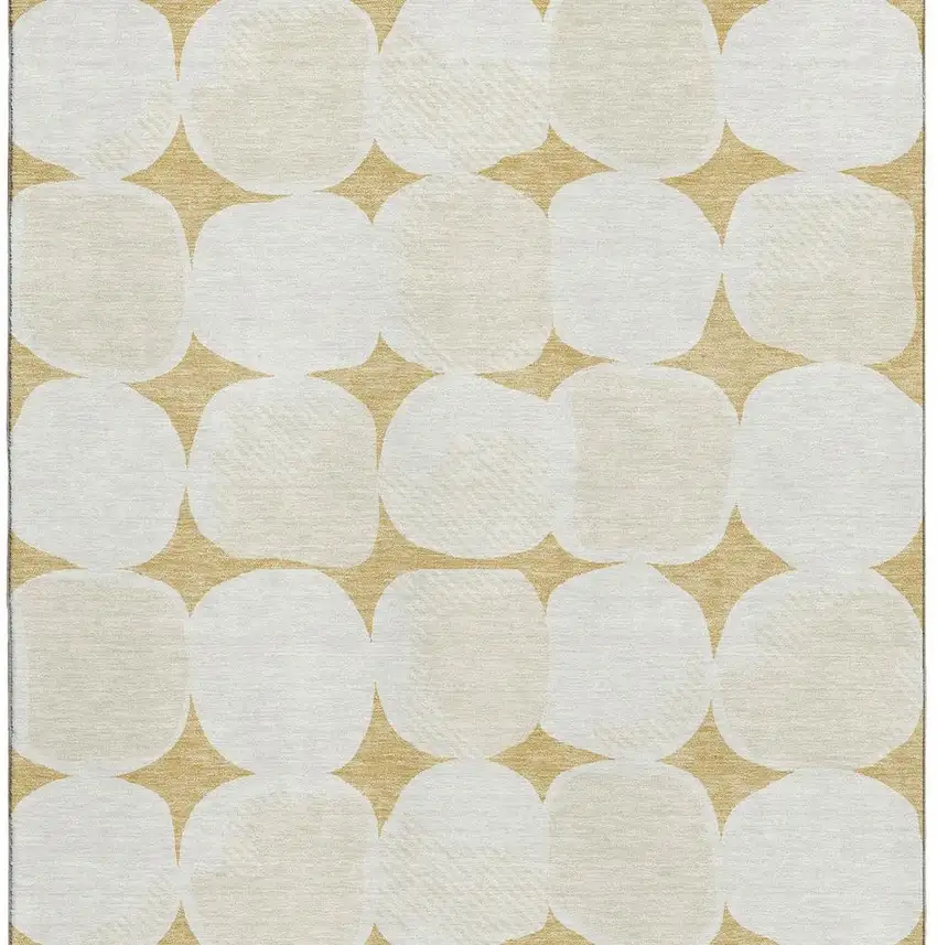 Gold And Ivory Abstract Geometric Washable Area Rug With UV Protection Photo 9