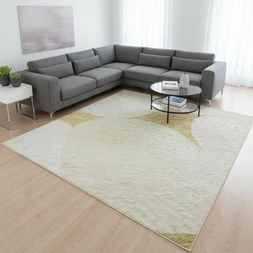 Gold And Ivory Abstract Geometric Washable Area Rug With UV Protection Photo 2