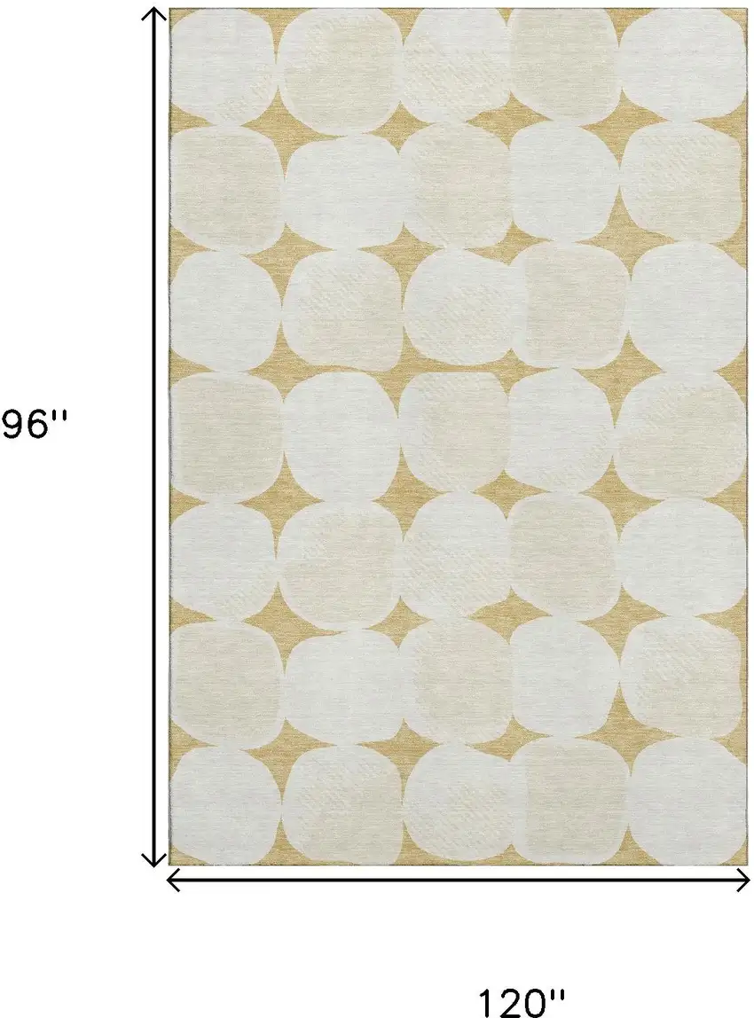 Gold And Ivory Abstract Geometric Washable Area Rug With UV Protection Photo 8
