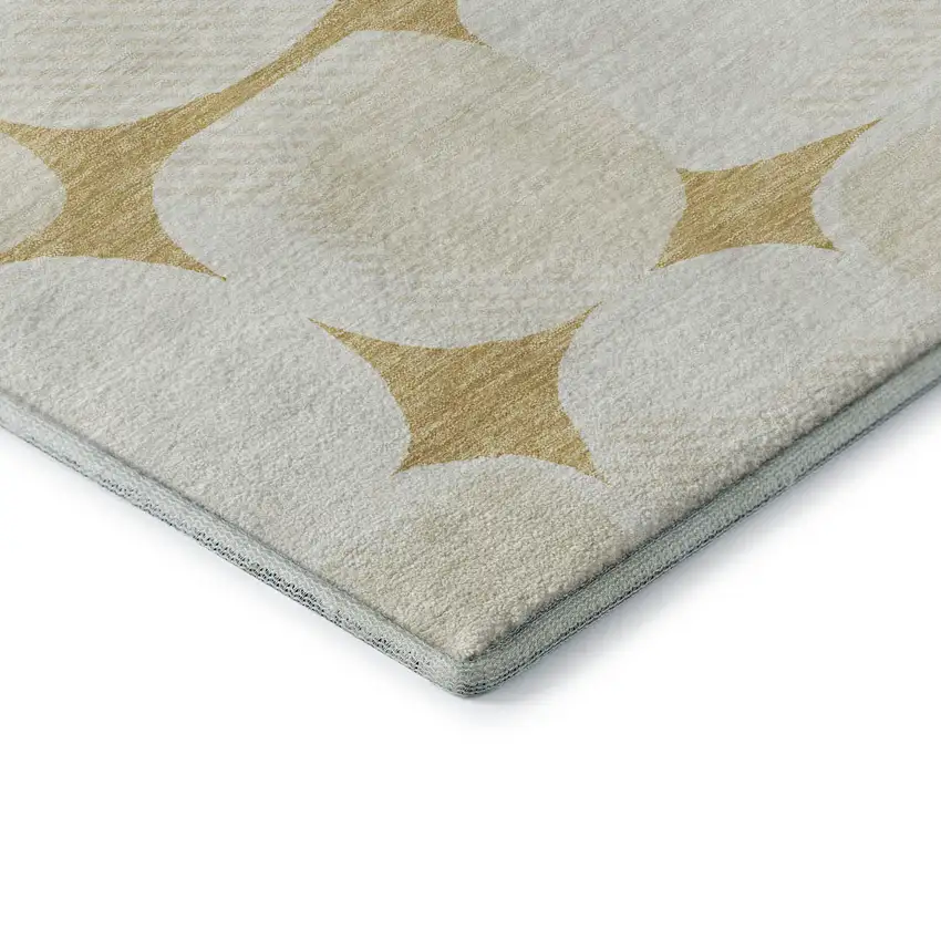 Gold And Ivory Abstract Geometric Washable Area Rug With UV Protection Photo 8
