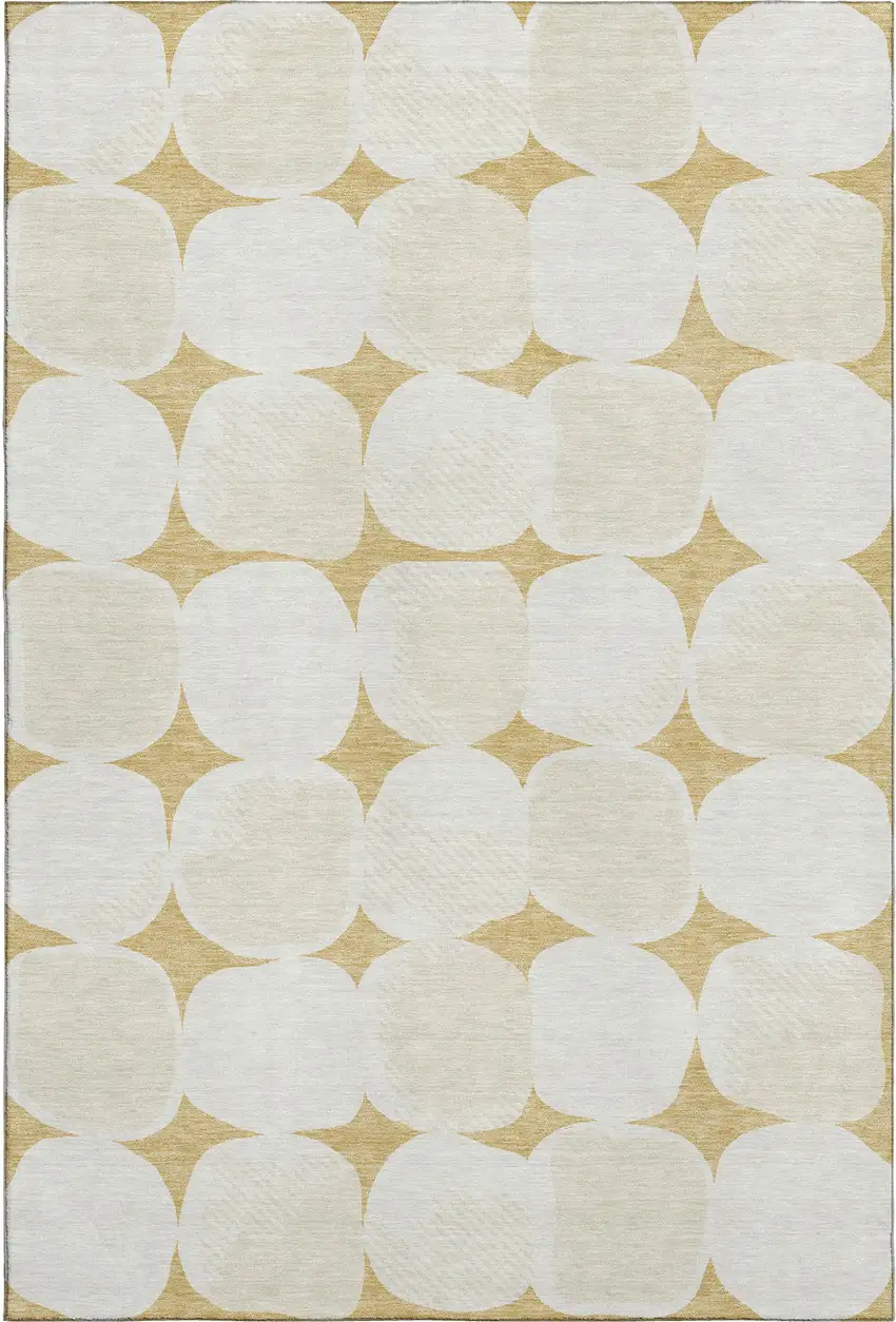 Gold And Ivory Abstract Geometric Washable Area Rug With UV Protection Photo 6