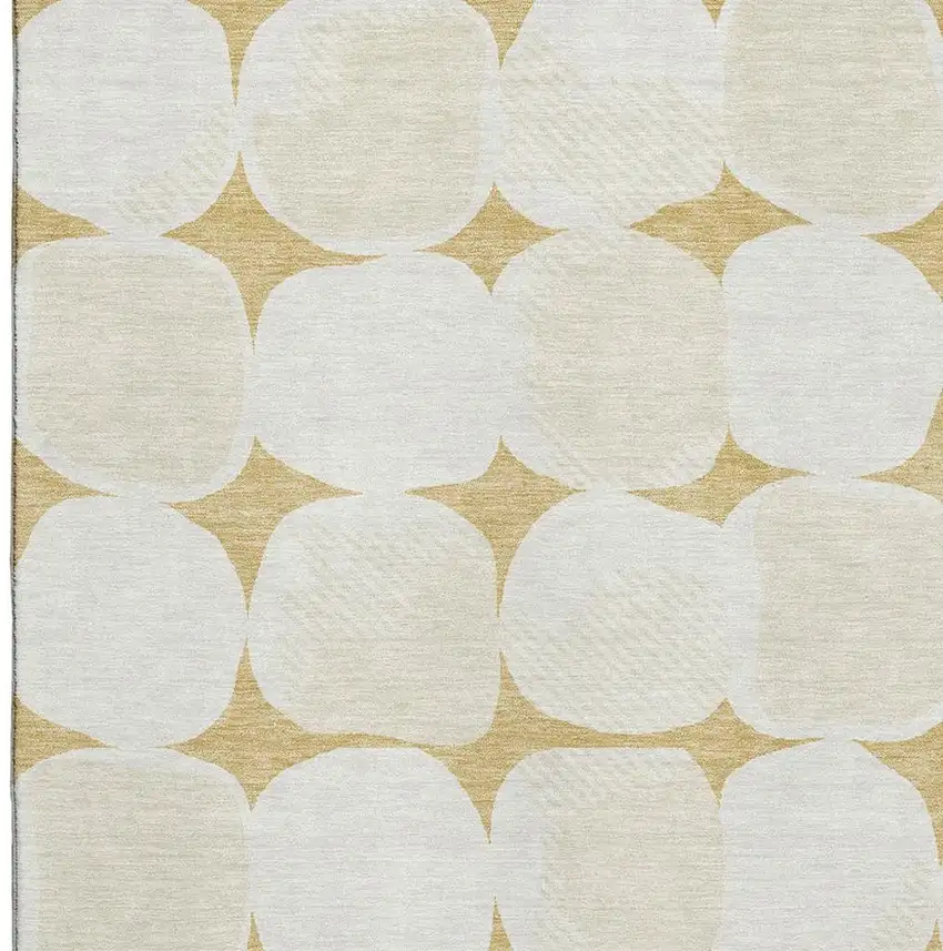 Gold And Ivory Abstract Geometric Washable Area Rug With UV Protection Photo 9