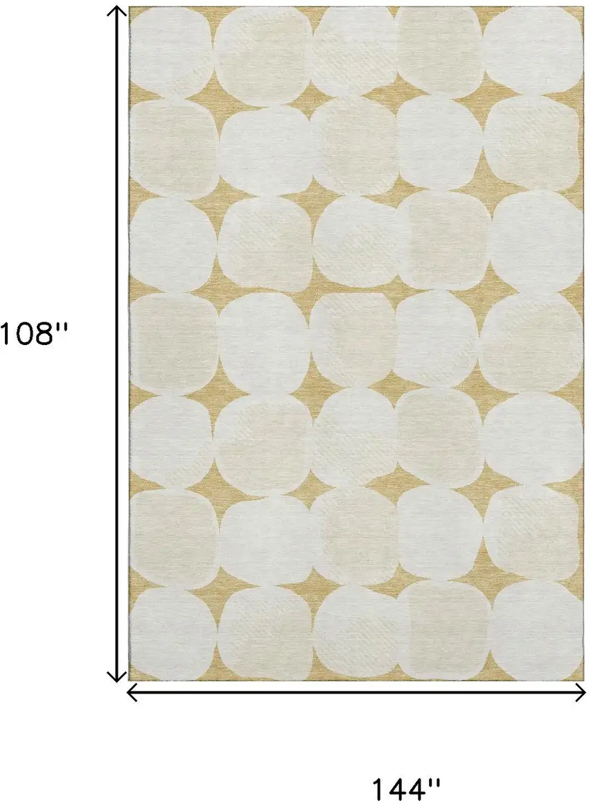 Gold And Ivory Abstract Geometric Washable Area Rug With UV Protection Photo 8