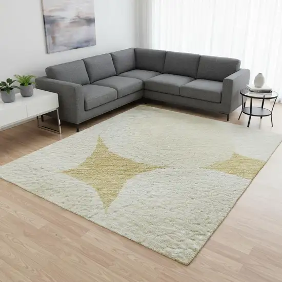 Gold And Ivory Abstract Geometric Washable Area Rug With UV Protection Photo 2