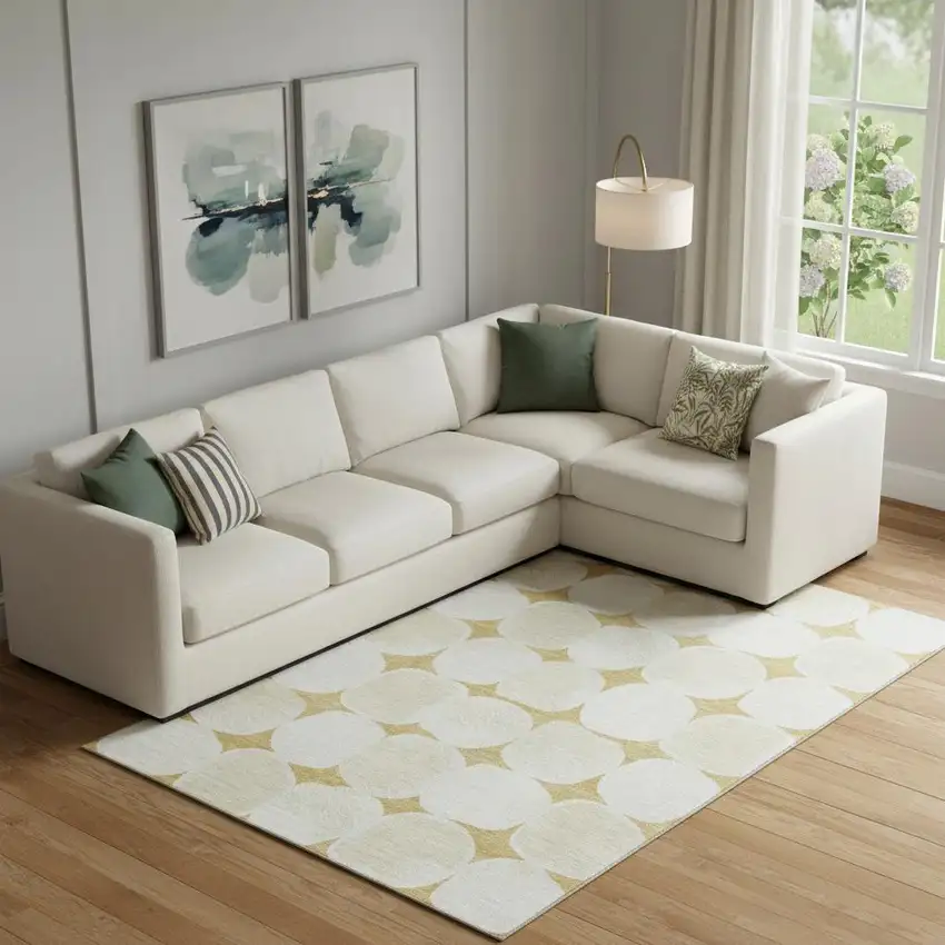 Gold And Ivory Abstract Geometric Washable Area Rug With UV Protection Photo 1