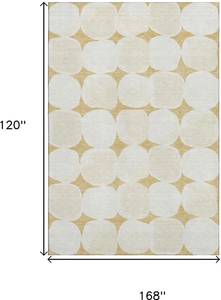 Gold And Ivory Abstract Geometric Washable Area Rug With UV Protection Photo 9