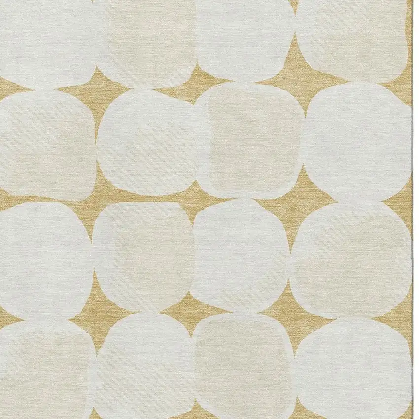 Gold And Ivory Abstract Geometric Washable Area Rug With UV Protection Photo 3