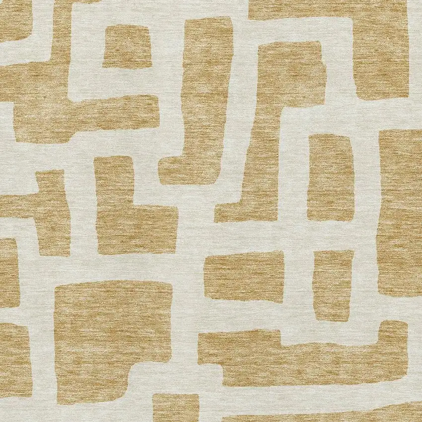Gold And Ivory Abstract Geometric Washable Area Rug With UV Protection Photo 3
