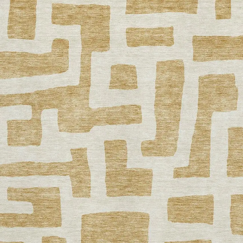 Gold And Ivory Abstract Geometric Washable Area Rug With UV Protection Photo 3