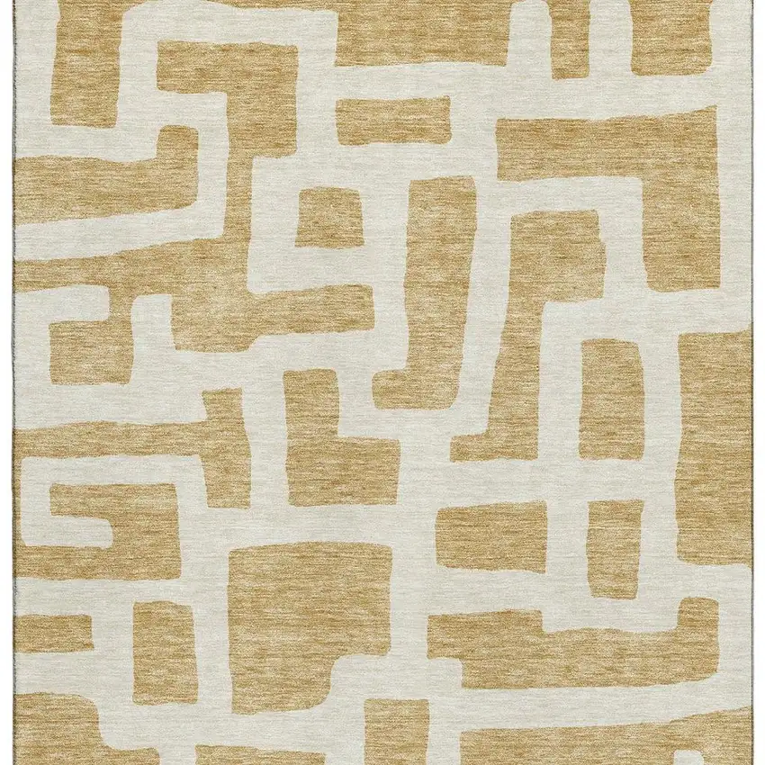 Gold And Ivory Abstract Geometric Washable Area Rug With UV Protection Photo 4