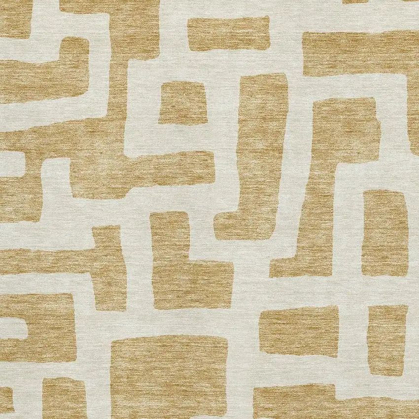 Gold And Ivory Abstract Geometric Washable Area Rug With UV Protection Photo 3