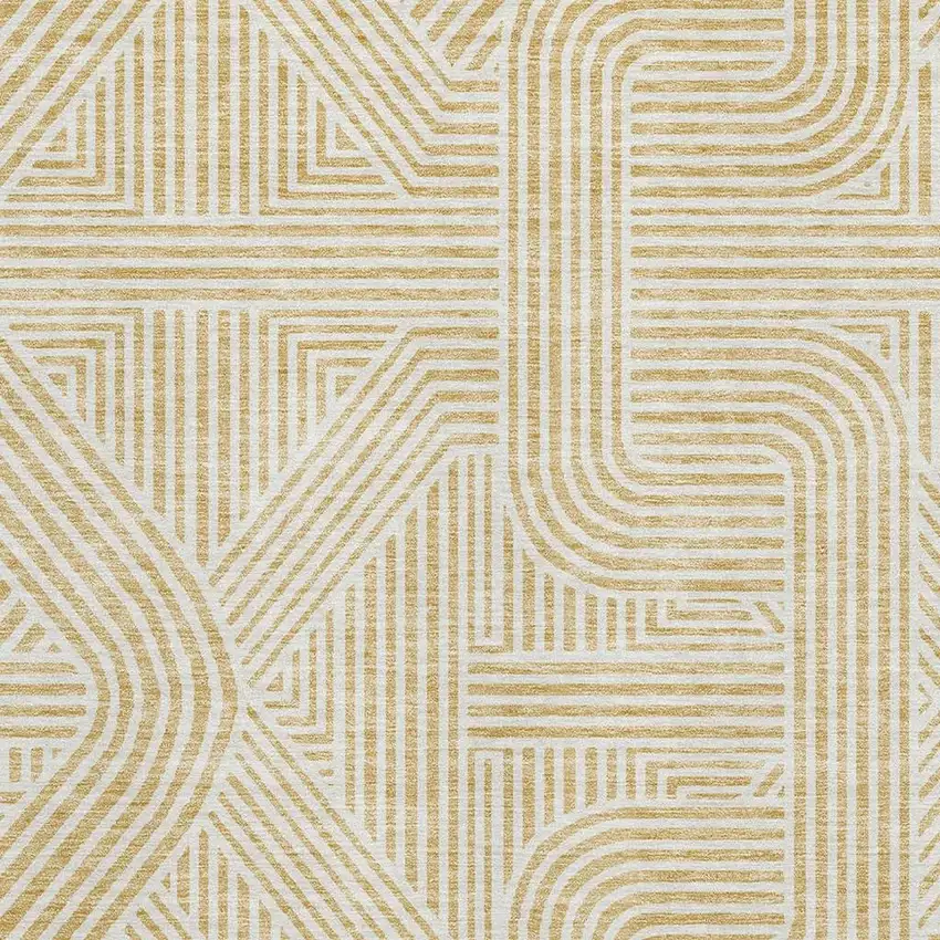 Gold And Ivory Abstract Geometric Washable Area Rug With UV Protection Photo 3