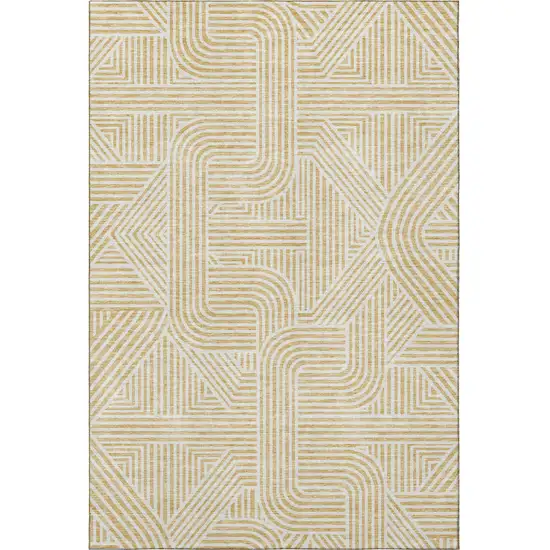 Gold And Ivory Abstract Geometric Washable Area Rug With UV Protection Photo 4