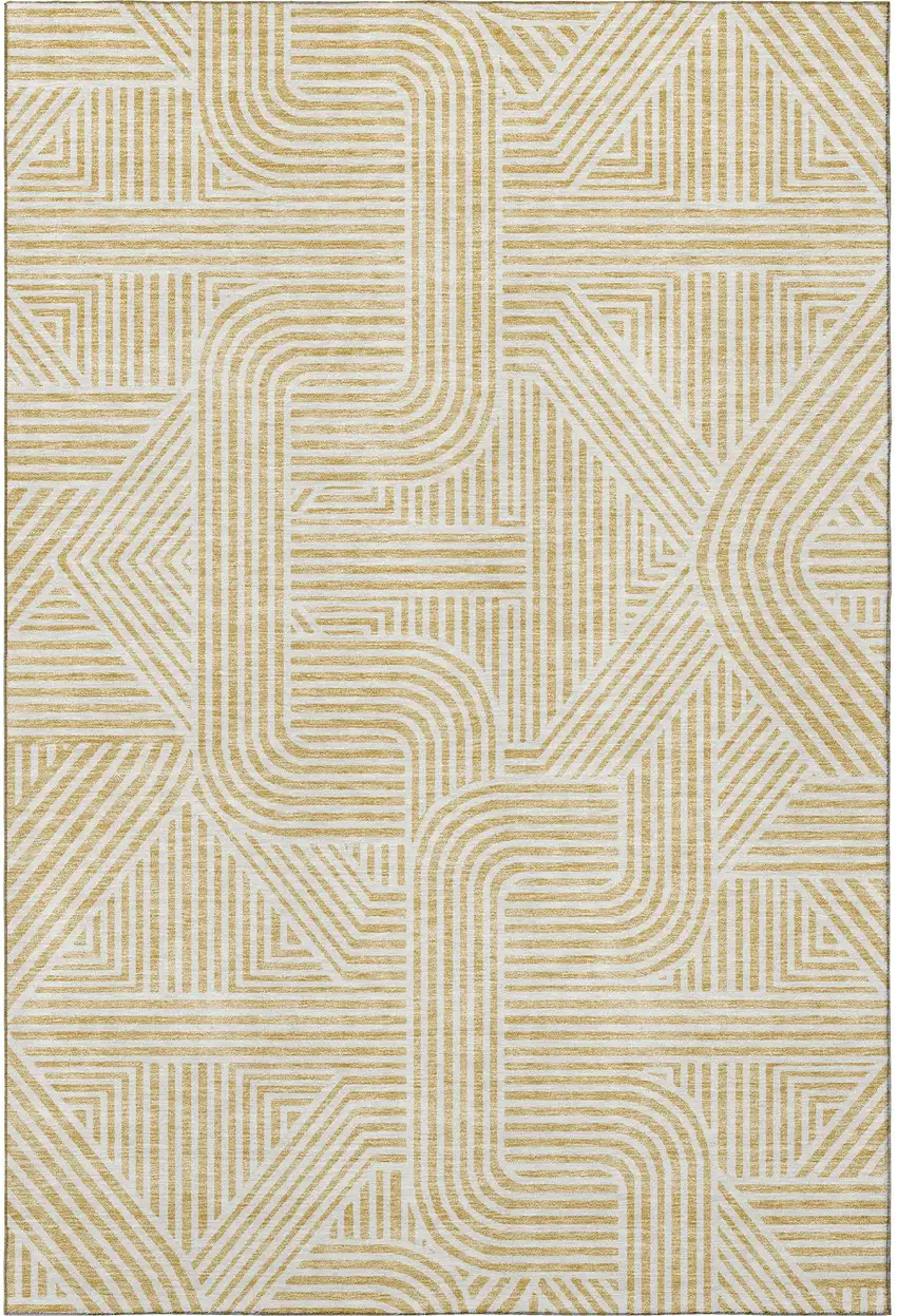 Gold And Ivory Abstract Geometric Washable Area Rug With UV Protection Photo 4