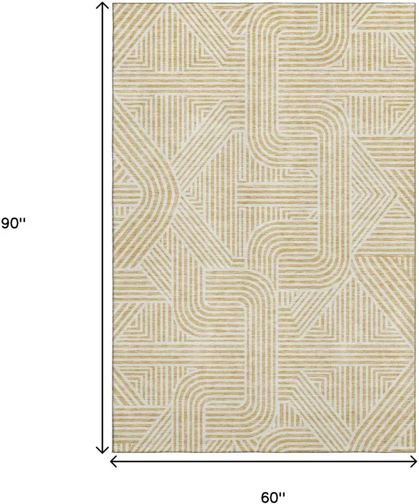 Gold And Ivory Abstract Geometric Washable Area Rug With UV Protection Photo 3