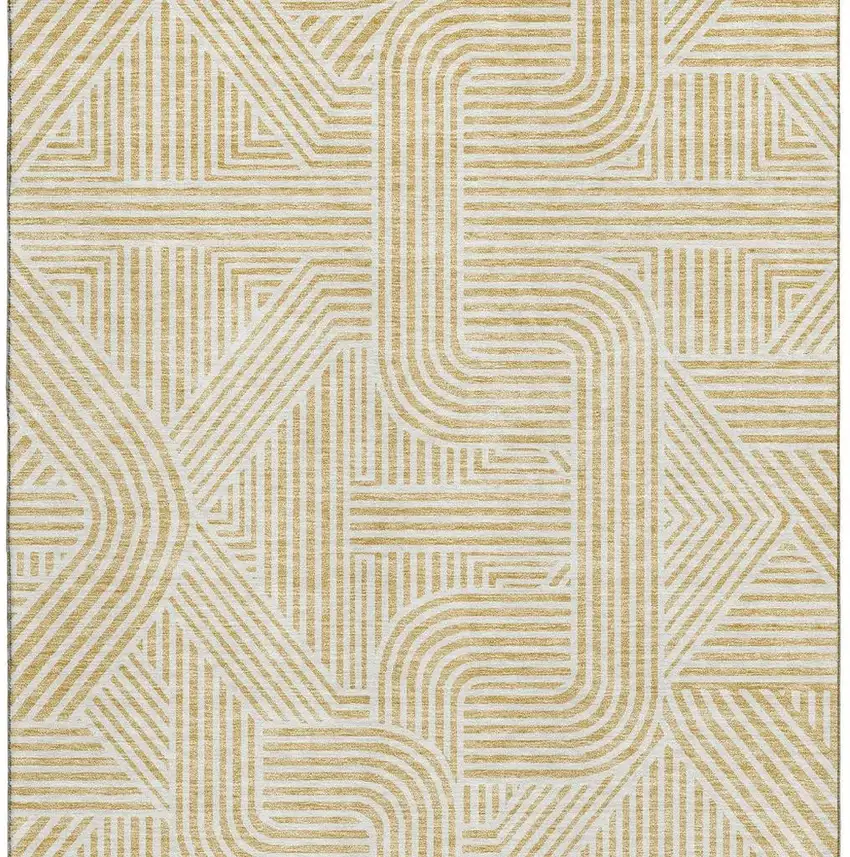 Gold And Ivory Abstract Geometric Washable Area Rug With UV Protection Photo 4