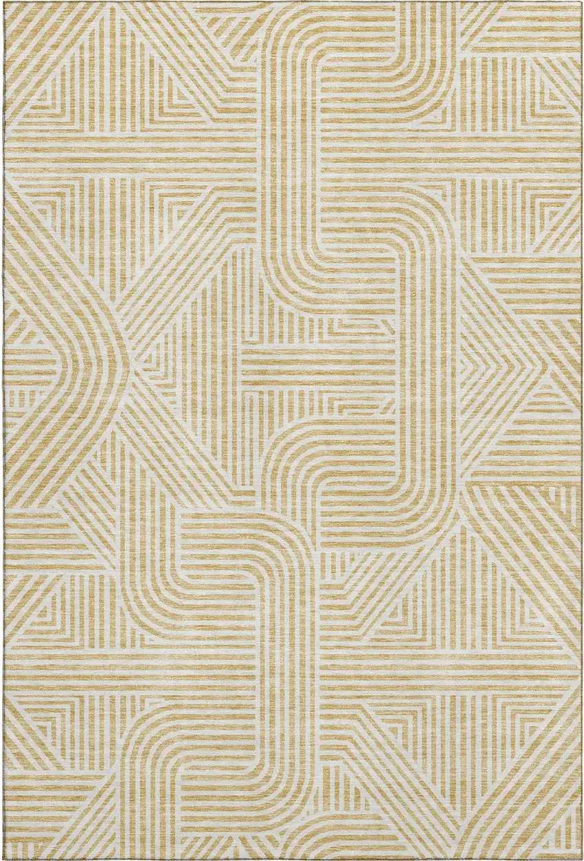 Gold And Ivory Abstract Geometric Washable Area Rug With UV Protection Photo 1