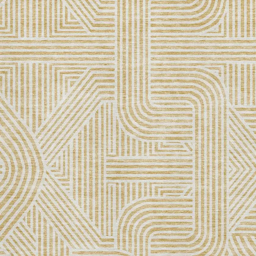 Gold And Ivory Abstract Geometric Washable Area Rug With UV Protection Photo 3