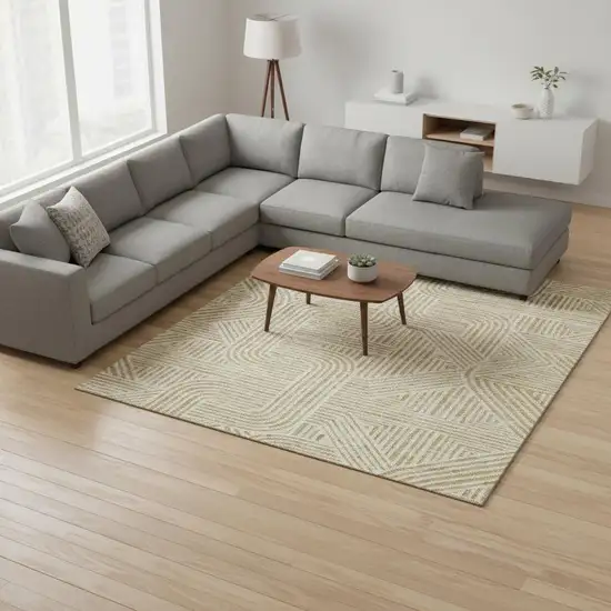 Gold And Ivory Abstract Geometric Washable Area Rug With UV Protection Photo 2