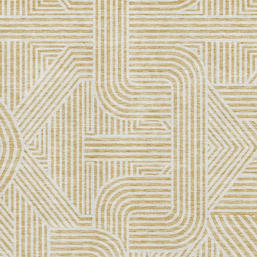 Gold And Ivory Abstract Geometric Washable Area Rug With UV Protection Photo 3