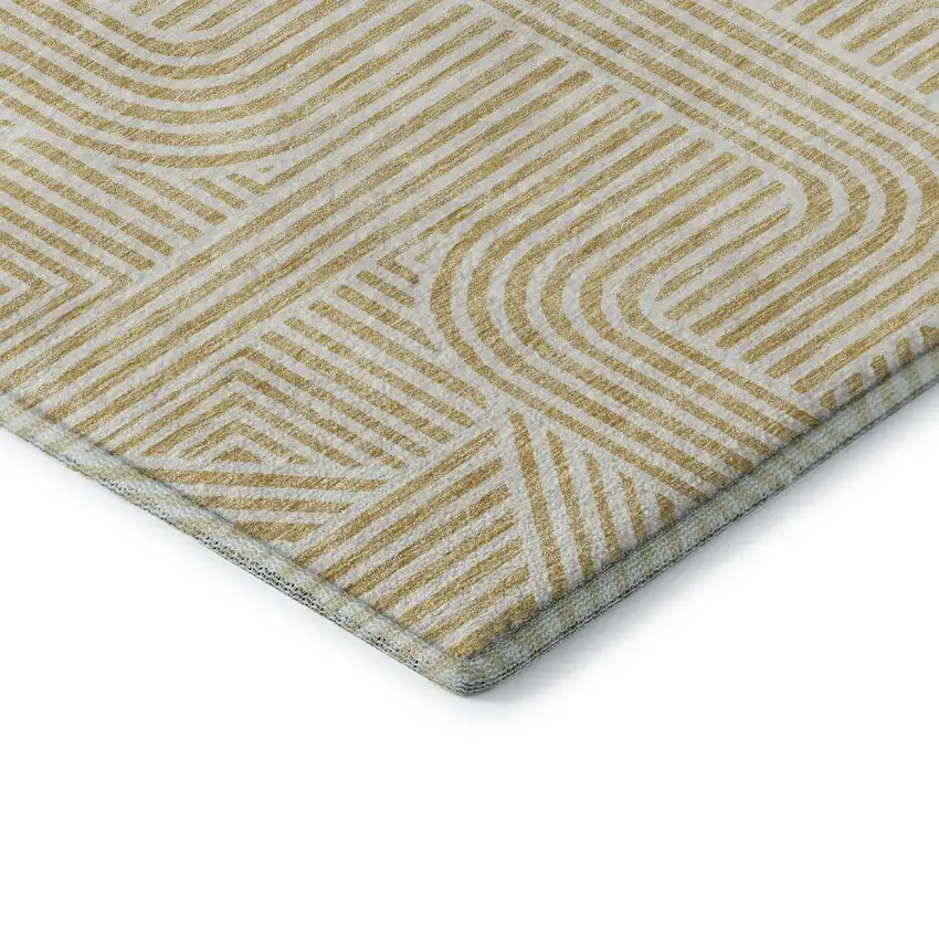 Gold And Ivory Abstract Geometric Washable Area Rug With UV Protection Photo 8