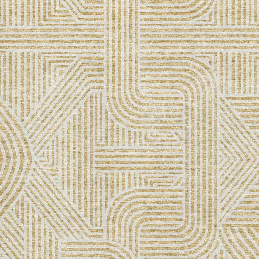 Gold And Ivory Abstract Geometric Washable Area Rug With UV Protection Photo 3