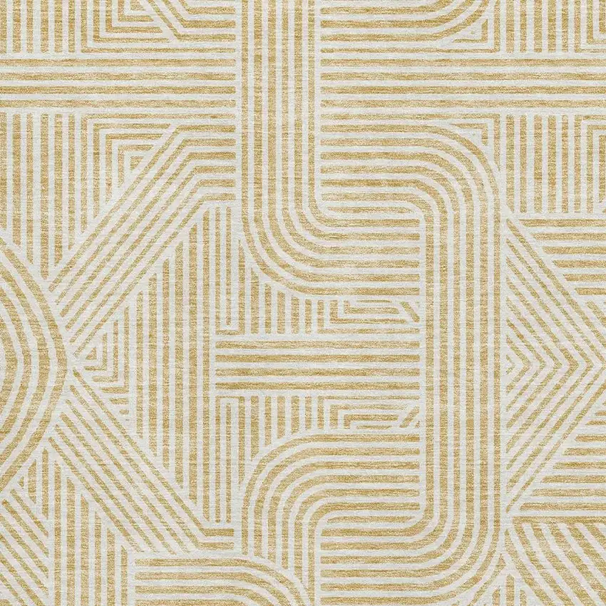 Gold And Ivory Abstract Geometric Washable Area Rug With UV Protection Photo 3