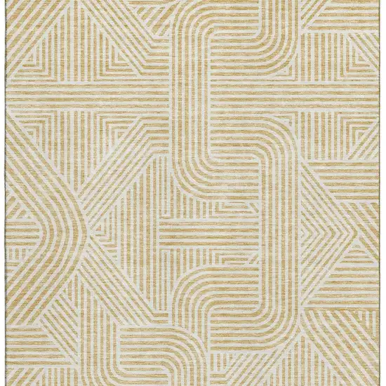 Gold And Ivory Abstract Geometric Washable Area Rug With UV Protection Photo 4