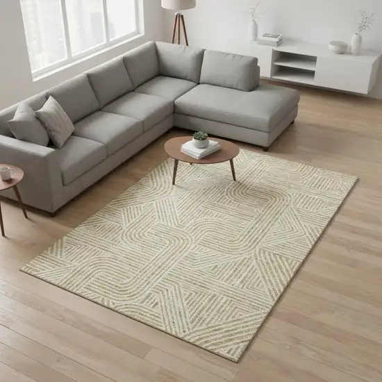 Gold And Ivory Abstract Geometric Washable Area Rug With UV Protection Photo 2