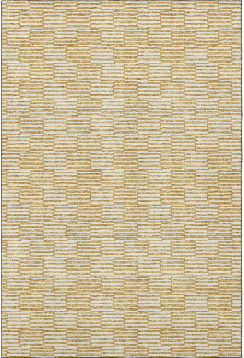 Gold And Ivory Abstract Geometric Washable Area Rug With UV Protection Photo 4