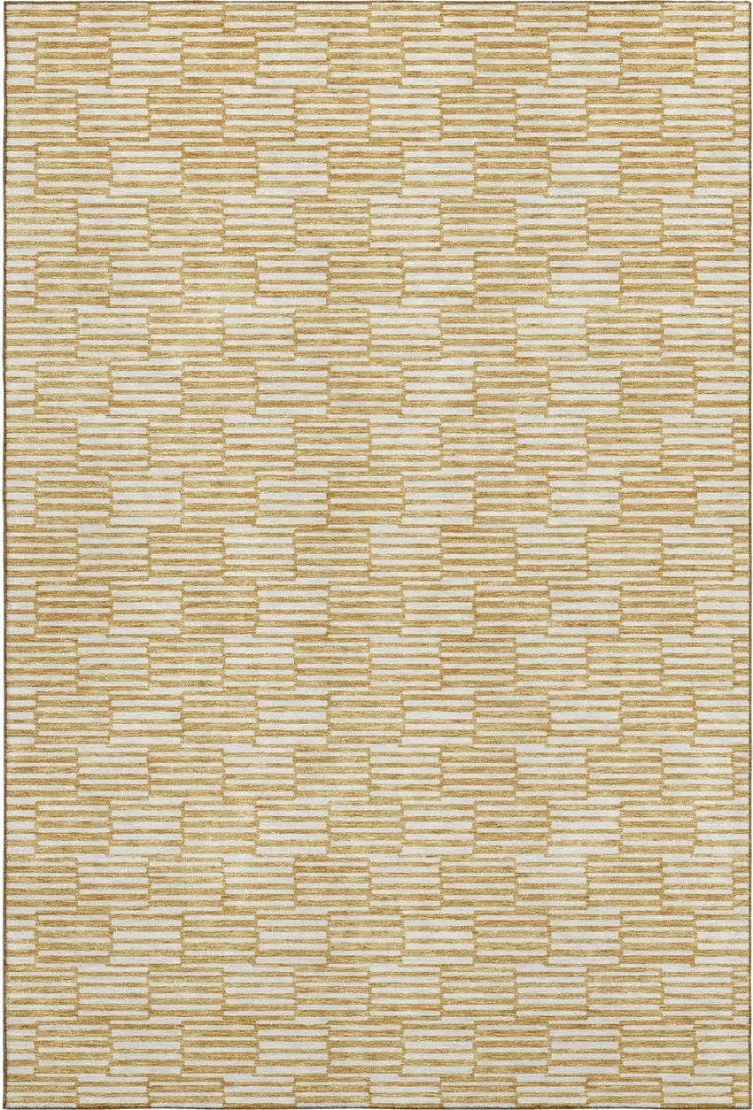 Gold And Ivory Abstract Geometric Washable Area Rug With UV Protection Photo 1