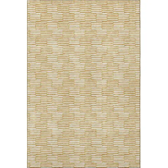 Gold And Ivory Abstract Geometric Washable Area Rug With UV Protection Photo 4