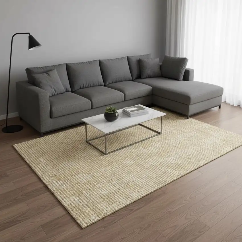 Gold And Ivory Abstract Geometric Washable Area Rug With UV Protection Photo 2