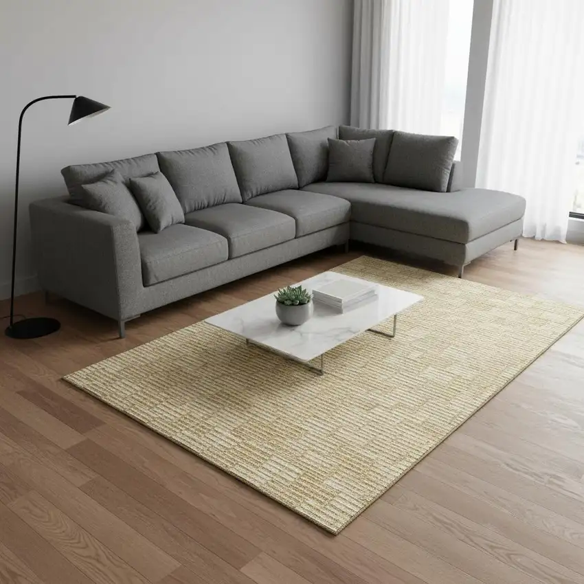 Gold And Ivory Abstract Geometric Washable Area Rug With UV Protection Photo 2